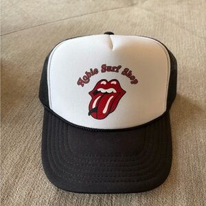 Hobie Surf Shop Rolling Stones Logo Black and White Trucker Hat
